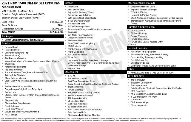 2021 RAM 1500 Classic SLT