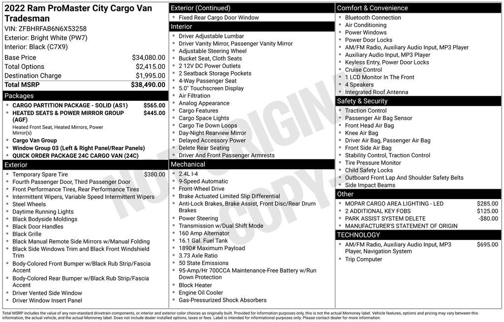 2022 RAM ProMaster City Base