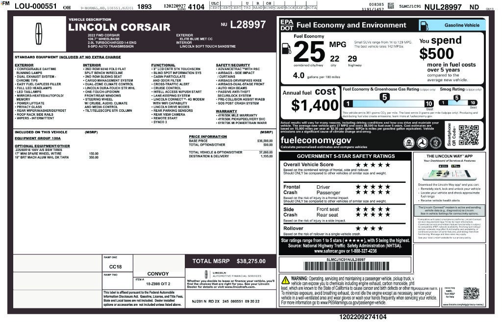 2022 Lincoln Corsair Standard