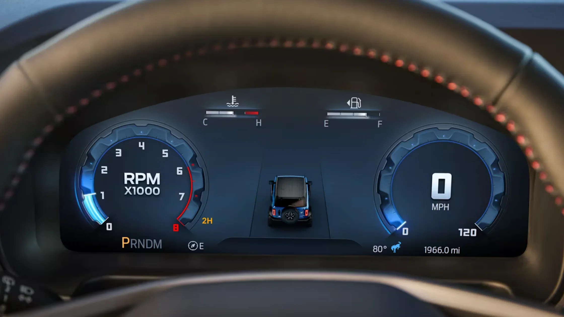 2025 Bronco® digital gauge cluster showing RPM, speedometer, and off-road vehicle display